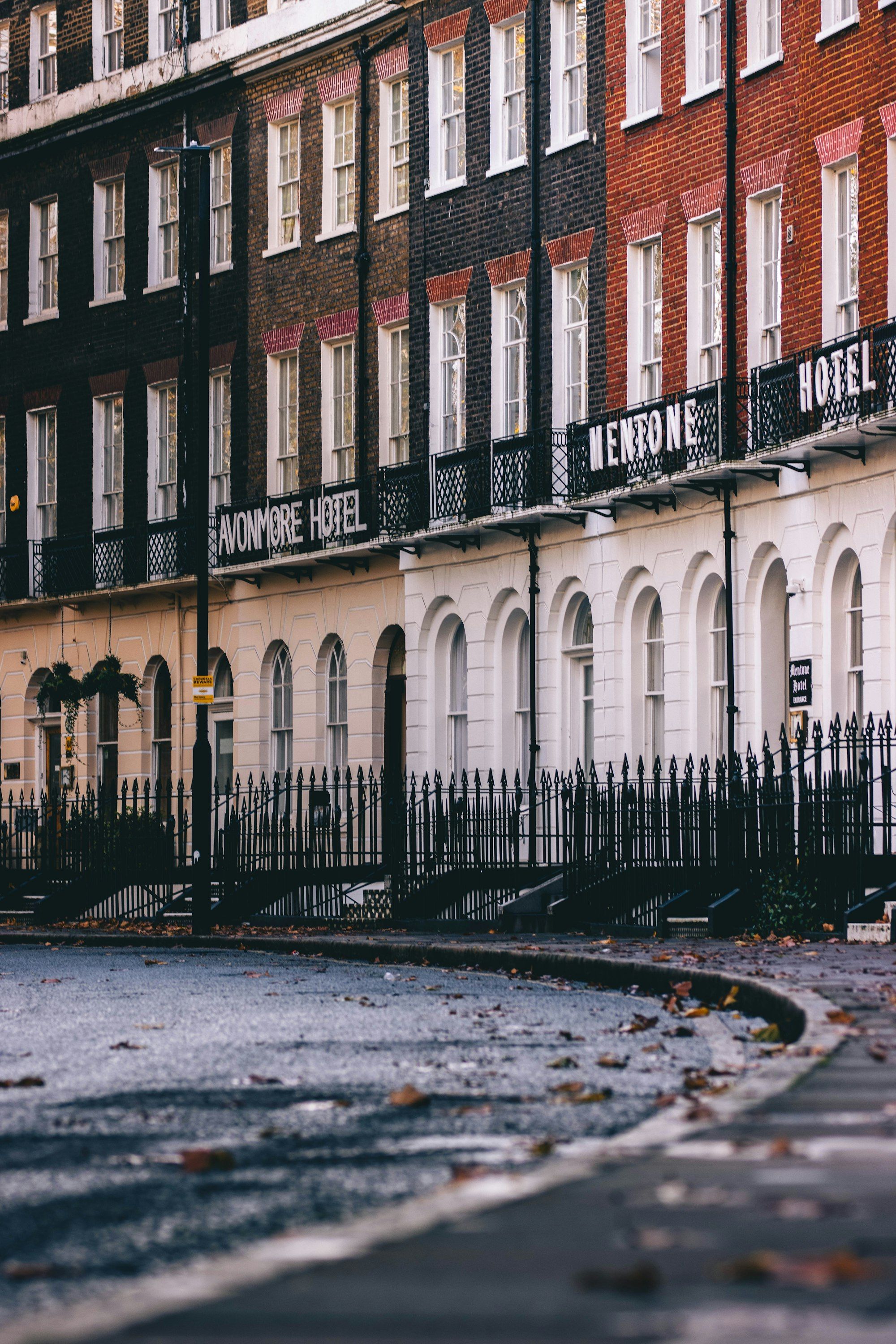 A stucco Regency terrace with iron railings, of the kind found in Liverpool